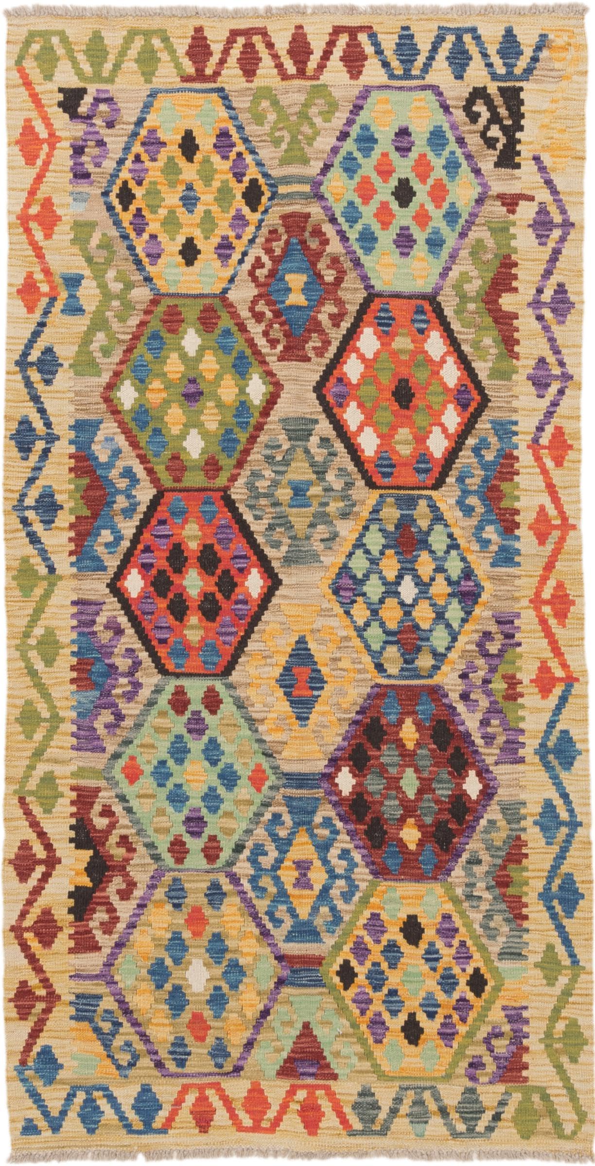 Tapis de course Kilim afghan en laine de 103x199 cm tissé main