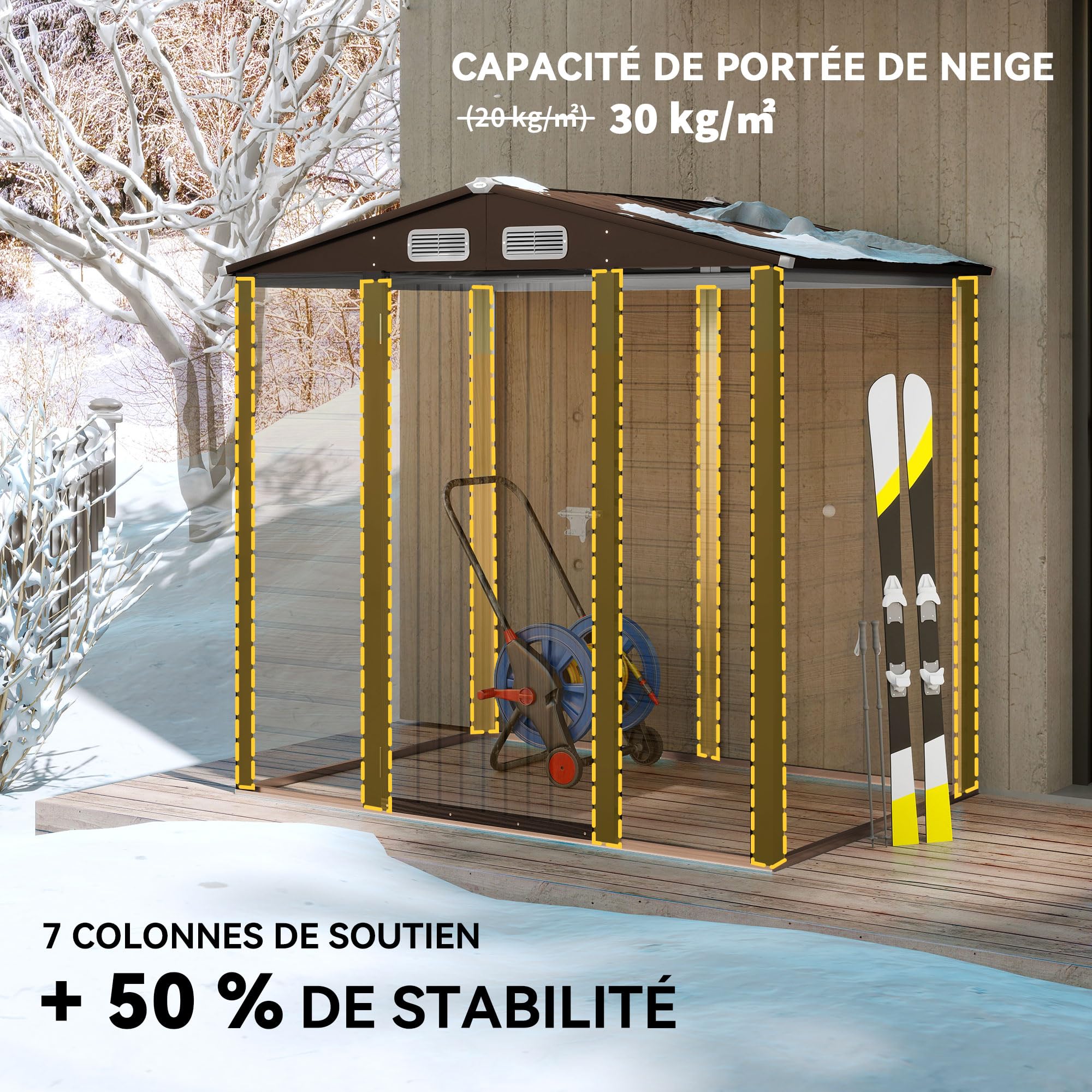 Outsunny Abri de Jardin en Métal 2,27 m² Toiture 2 Pans 190x131x188cm Chêne