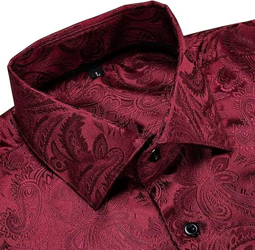 Miniatura 5 de DiBanGu Mens Shirt,Silk Long Sleeve Button Down Paisley Dress Shirts for Men Party Wedding