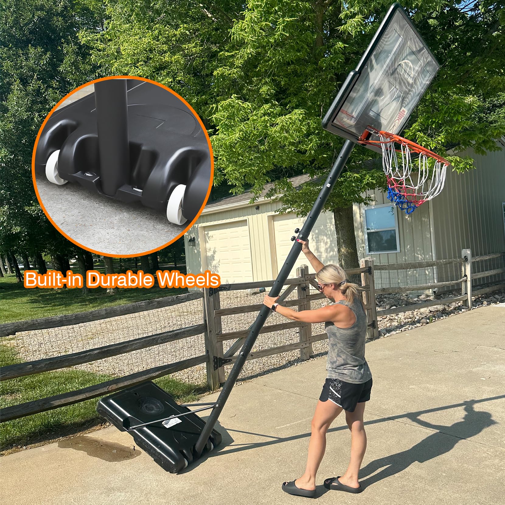 Yohood Basketball Hoop Outdoor 10ft Adjustable, Portable Basketball Hoop Goal System for Kids Youth and Adults in Backyard/Driveway/Indoor, 44 Inch Shatterproof Backboard