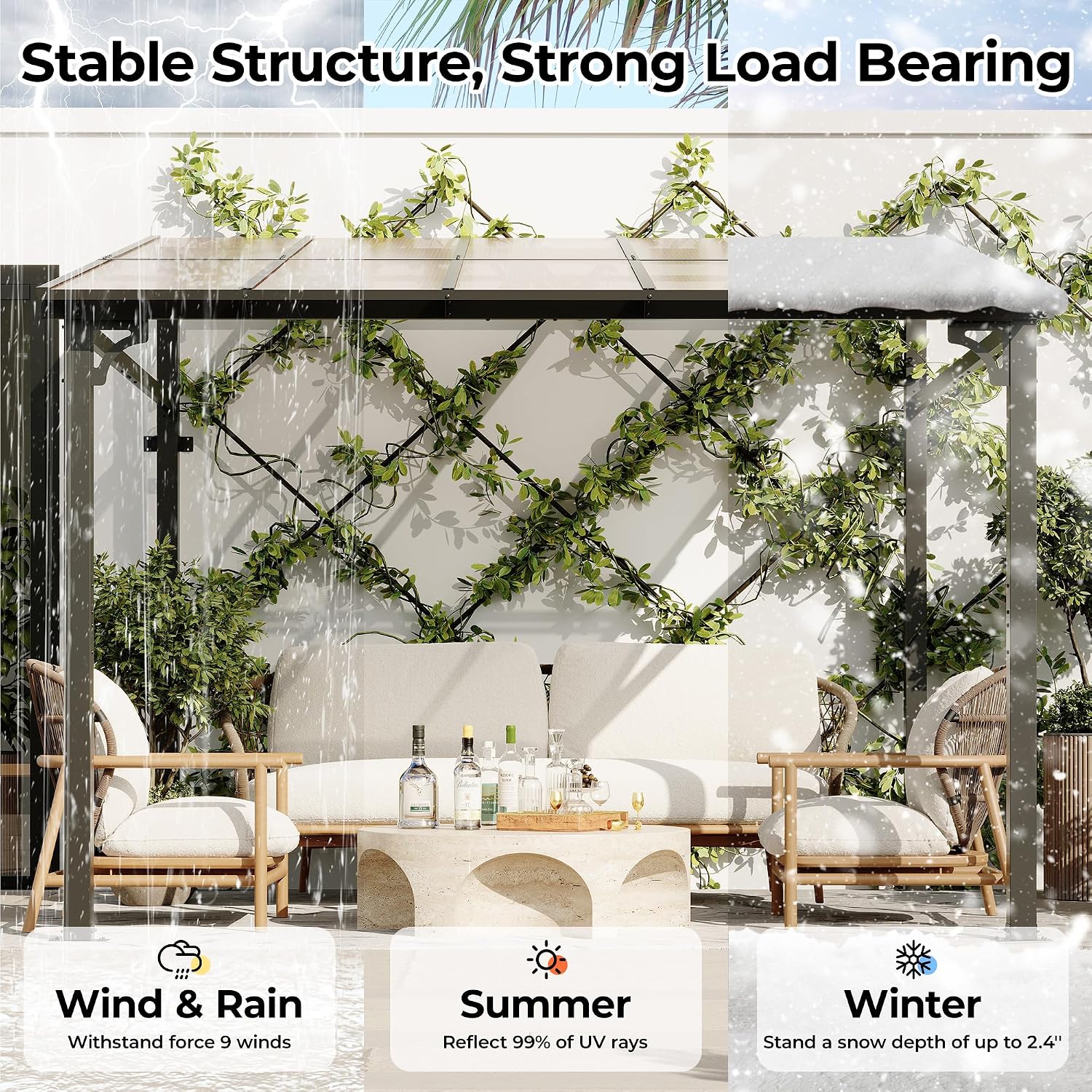 10’ x 10’ Gazebo Pergola Awnings for Patio, Wall Mounted Gazebos Pergola on Clearance with Metal Frame, Lean to Gazebo Patio Canopy Outdoor Pergolas for Patios, Deck, Porch, Backyard