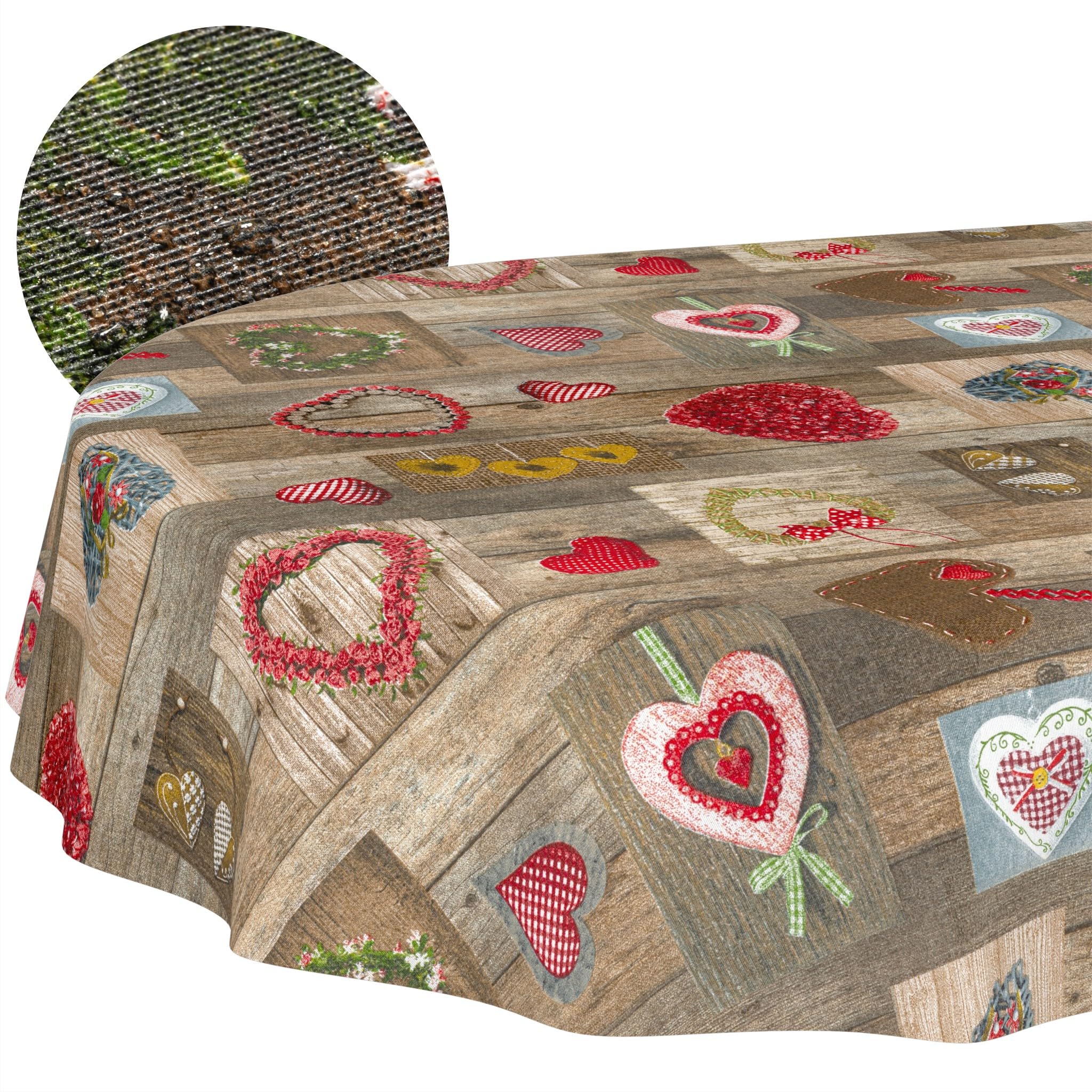 ANRO Washable Tablecloth Hearts Oval 260 x 140 cm - Water-Repellent Indoor Outdoor Lotus Effect Cut Edge
