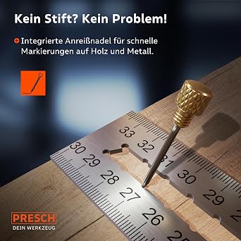 Presch Try Square 300 mm – Highly Precise & Rustproof – Innovative Marking Gauge 30 cm – Exact Carpenter's Angle Including Spirit Level & Scriber for Ultimate Versatility – Perfect 90° & 45°