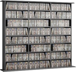 HOMCOM Media Storage Cabinet, 8-Tier DVD Shelf with 18 Adjustable Shelves, 24 Compartments, Holds 1032 CDs, 594 DVDs or Blu-Rays, Black