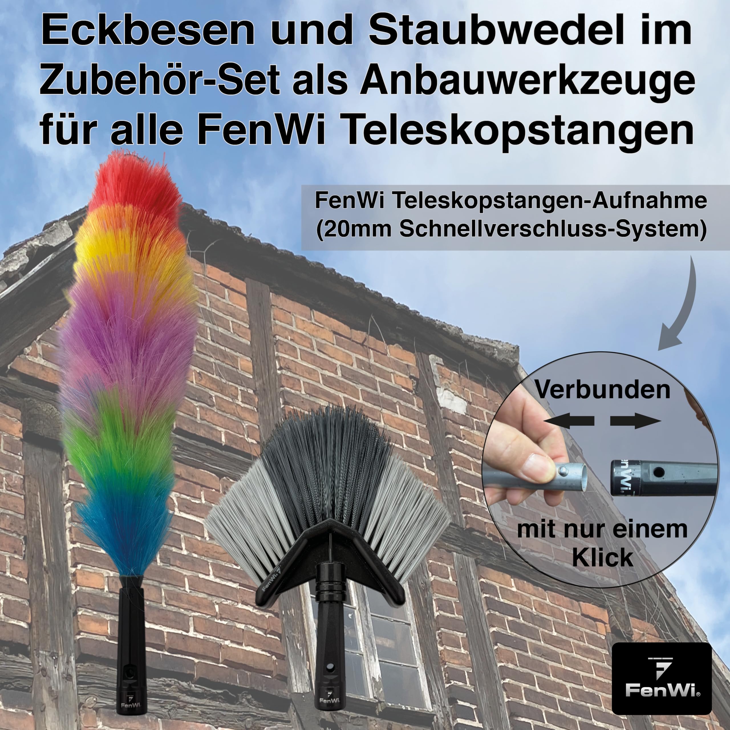FenWi Eckbesen und Staubwedel als Zubehör zu FenWi Alu-Teleskopstangen und Teleskop-Fensterwischer-Profi-Set und Teleskopset`s