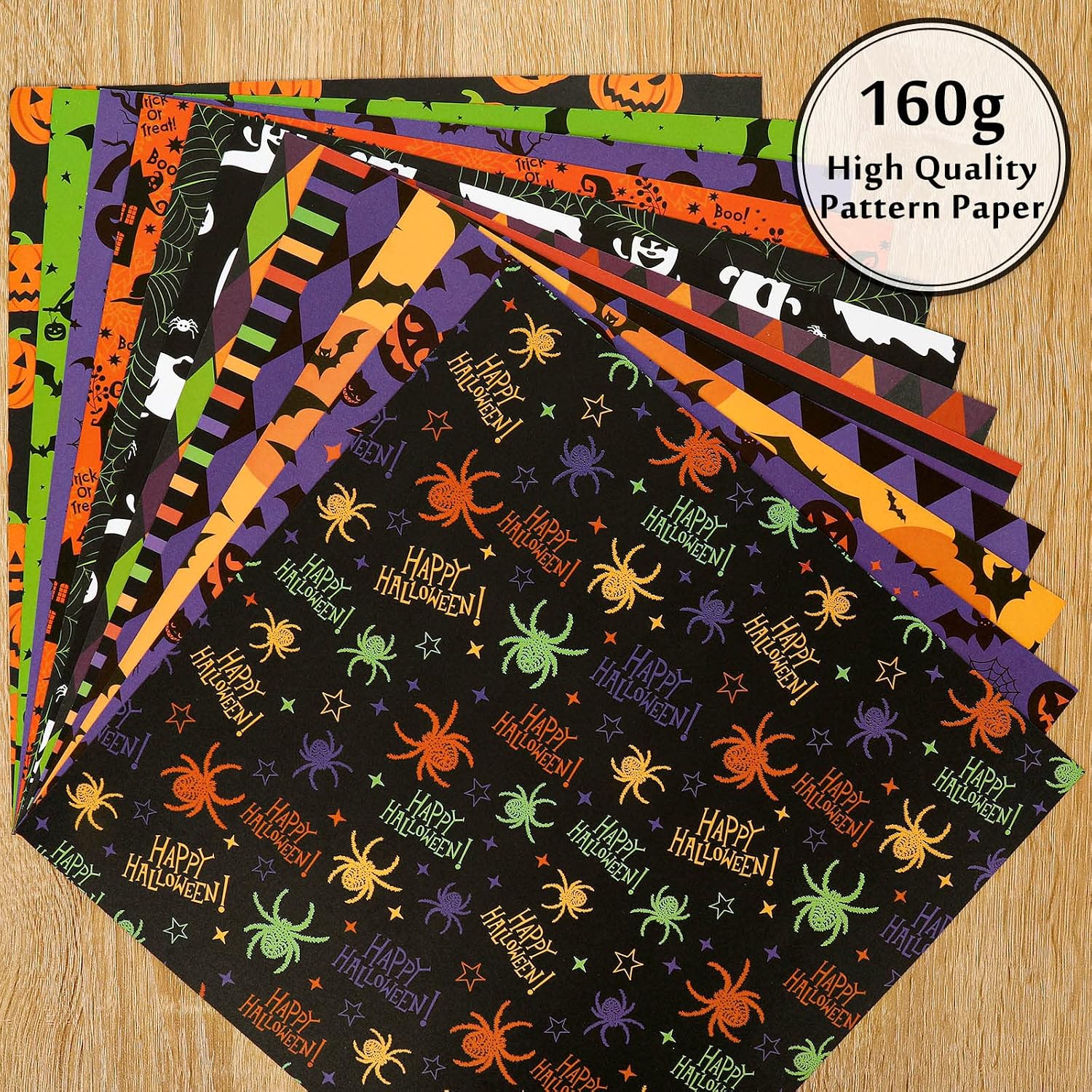Whaline 24pcs Halloween Pattern Paper 12 Designs Double-Sided Multi-Colored Premium Matte Craft Paper Decorative Paper Square Shaped Perfect for Crafts Card Making Scrapbook, 11.8 x 11.8inch
