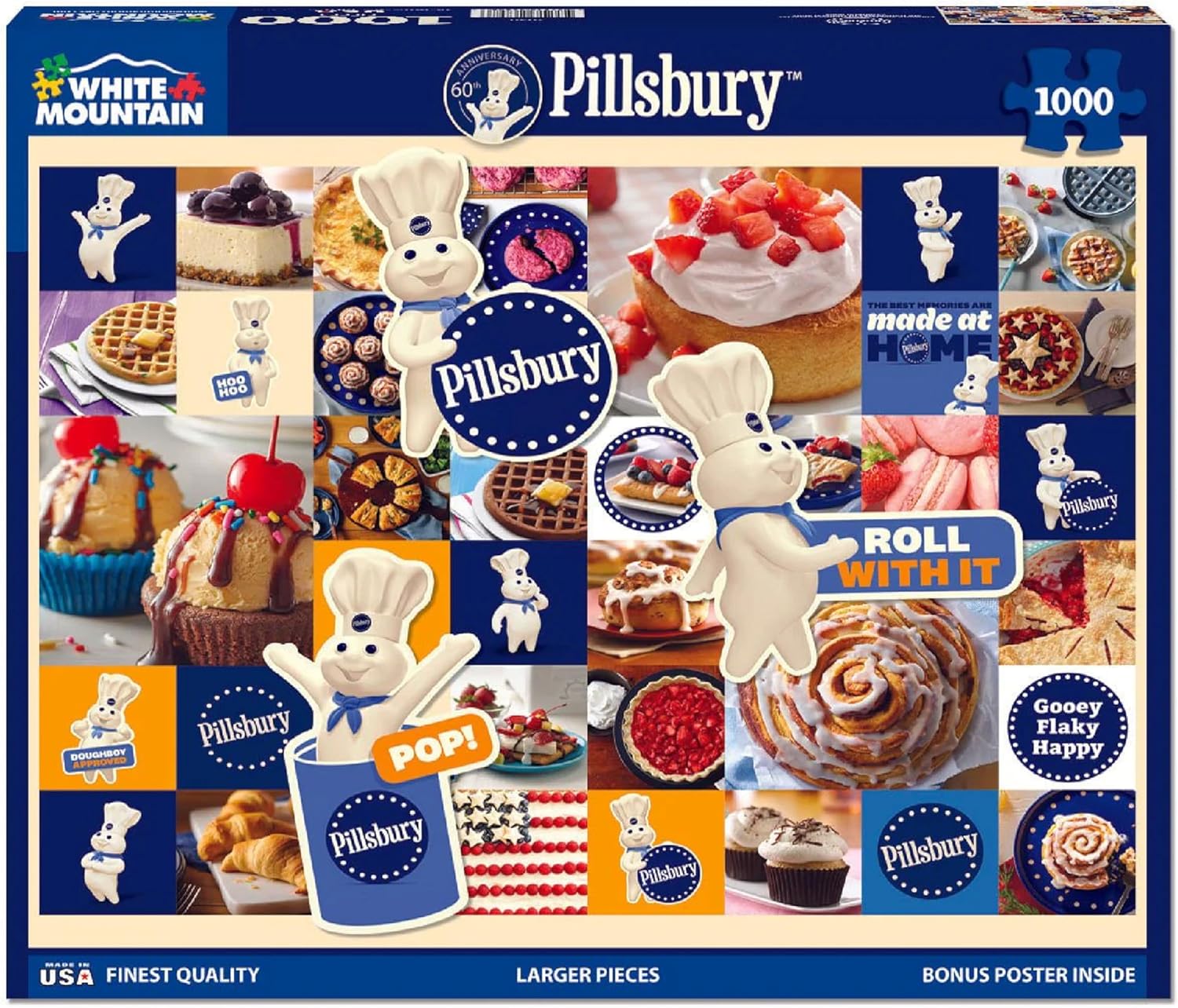 White Mountain 1000 Piece Jigsaw Puzzle Nostalgic Desserts Collage Puzzles with Large Pieces, Gift for Adults and Family 24"x30" - Pillsbury