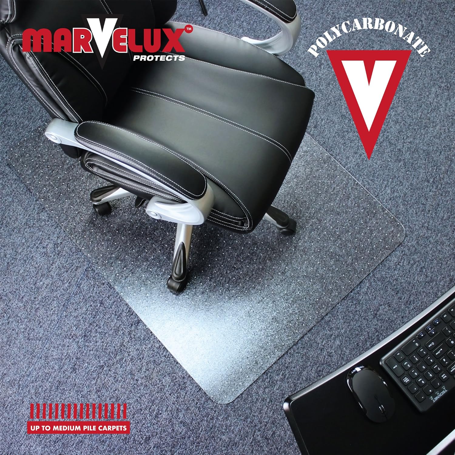 Marvelux 36" x 48" Heavy Duty Polycarbonate Office Chair Mat for Low, Standard and Medium Pile Carpeted Floors | Rectangular Transparent Carpet Protector | Shipped Flat | Multiple Sizes : Office Products