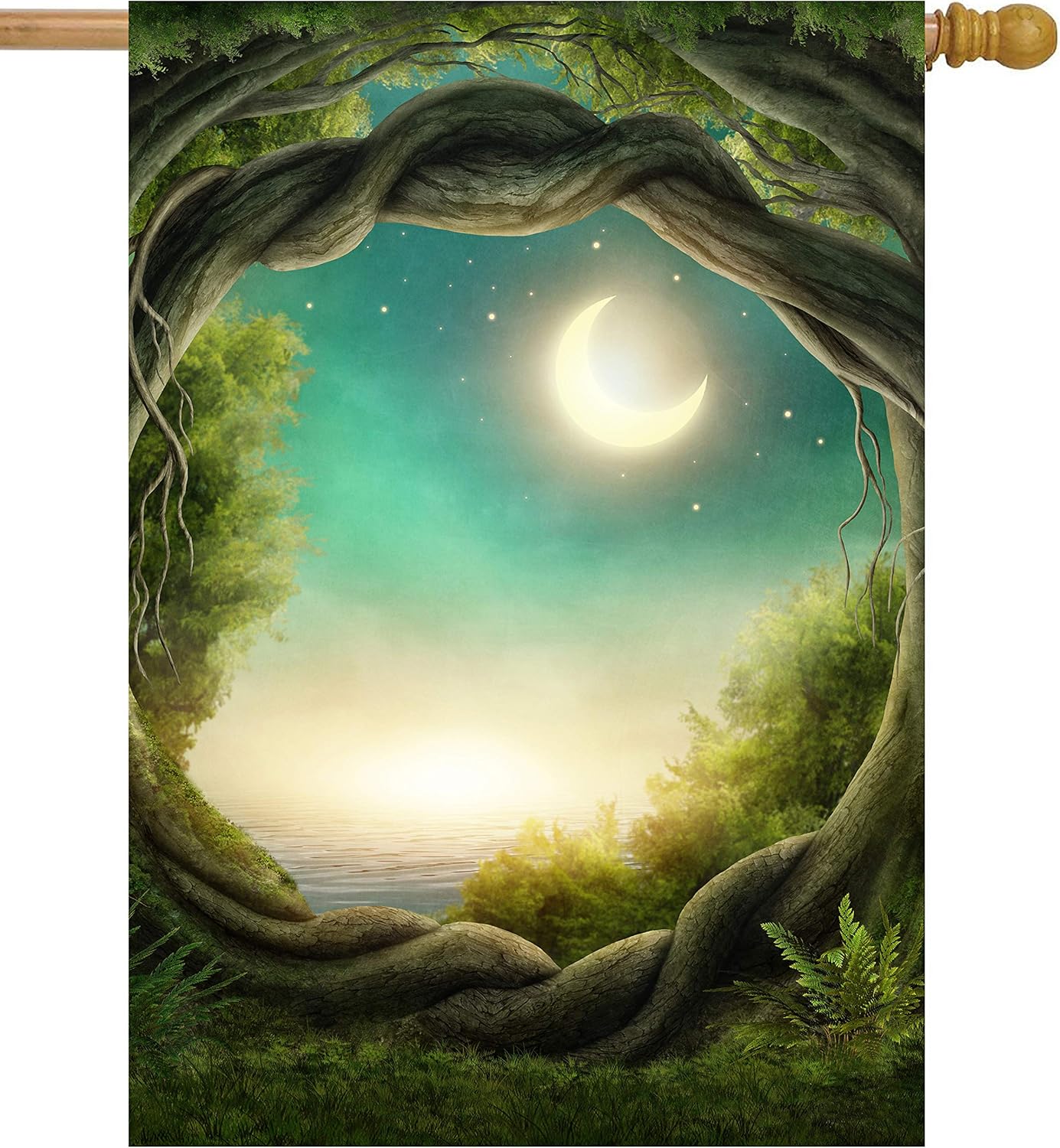 Magic Tree Forest in The Moonlight Fantastic Fairy Tales Moon House Flag 28" x 40" Double Sided, Polyester Welcome Yard Garden Flag Banners for Patio Lawn Outdoor Home Decor