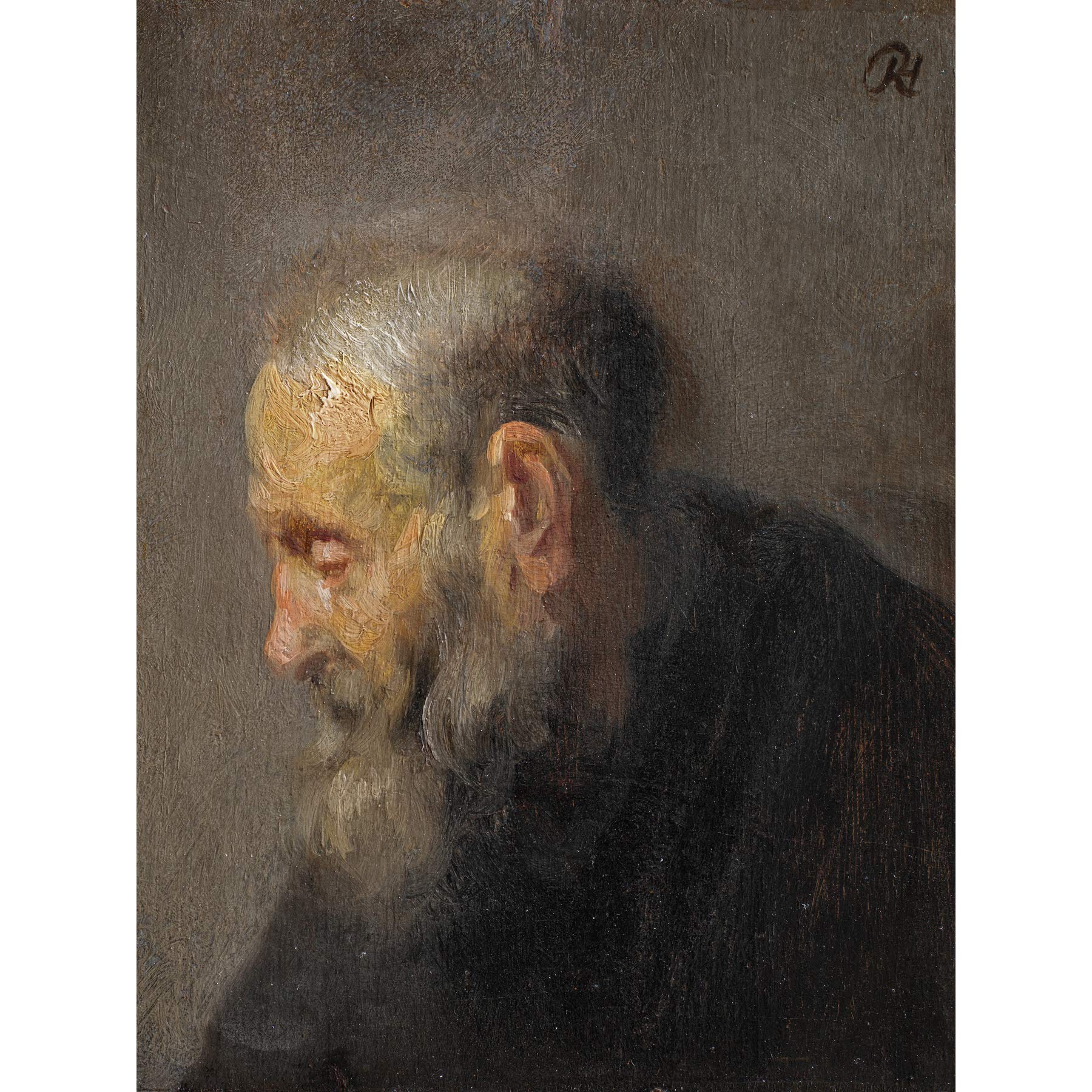 Rembrandt Study Old Man Profile Painting Premium Wall Art Canvas Print 18X24 Inch