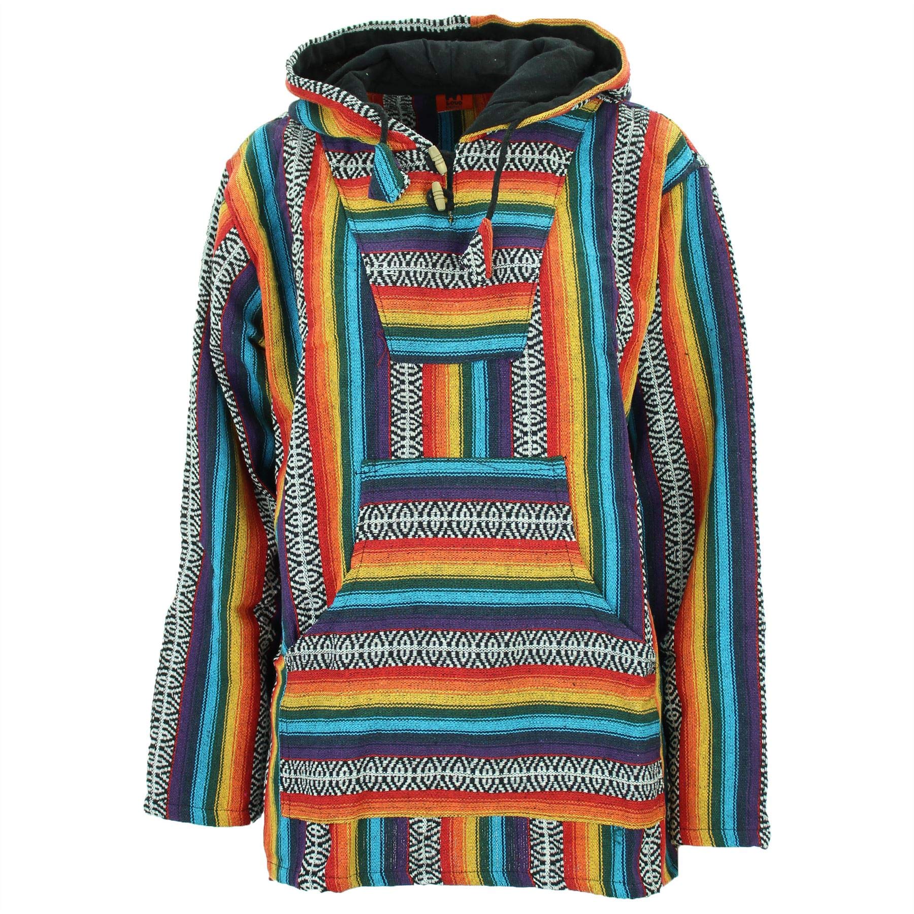 Woven Cotton Baja Hoodie Jumper - Rainbow - S