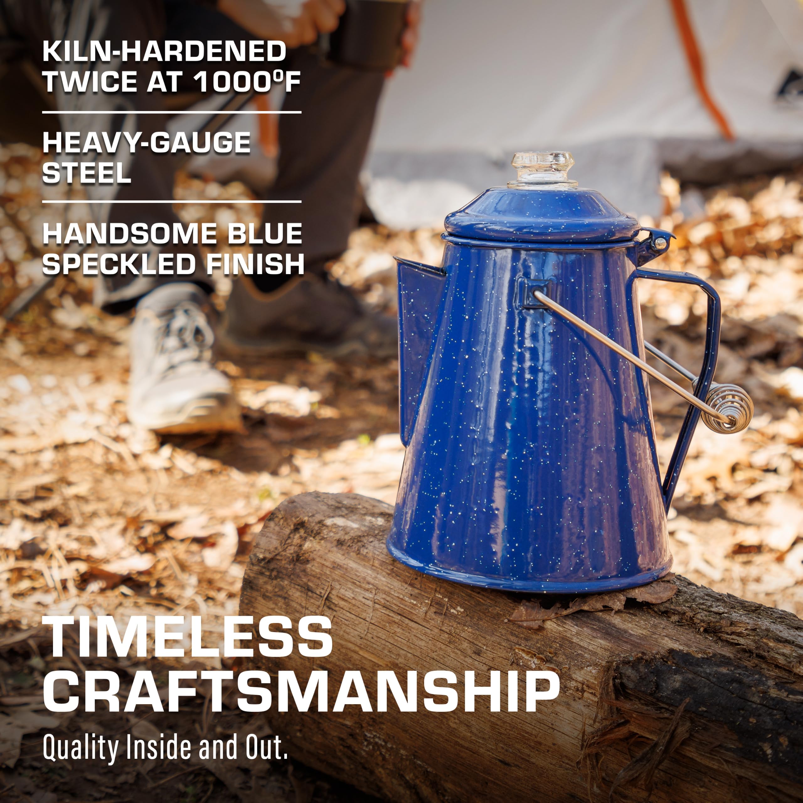 Coletti Cafetera clásica con percolador esmaltado (Azul, 12 Tazas): la cafetera Original para Acampar Hecha Moderna, Esencial para el Maestro cervecero del Campamento