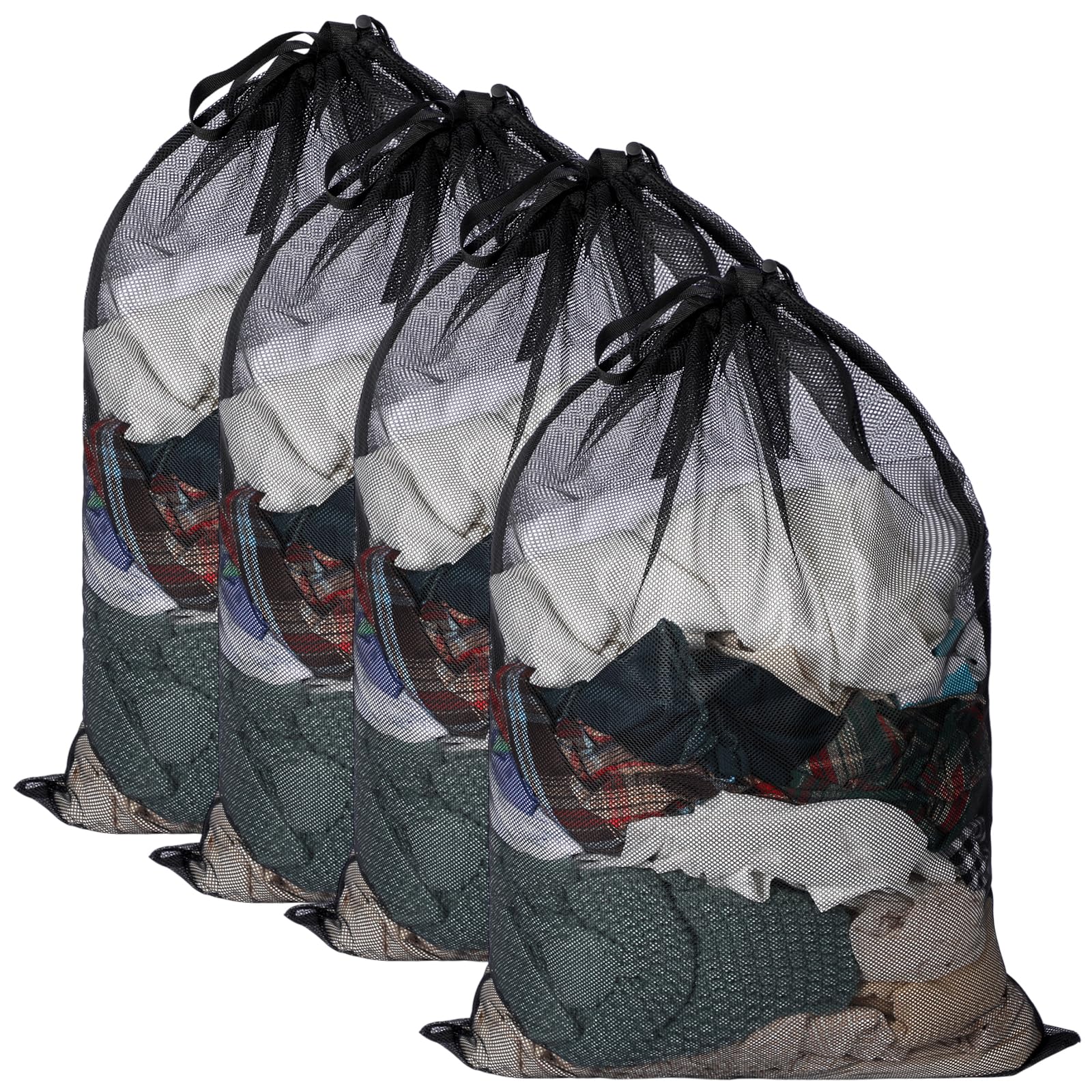 Aliceset 4 bolsas de lavandería de malla de 24 x 36 pulgadas con cordón, bolsa de lavandería de malla resistente con asas, lavable a máquina, para dormitorio universitario, familia y residentes de