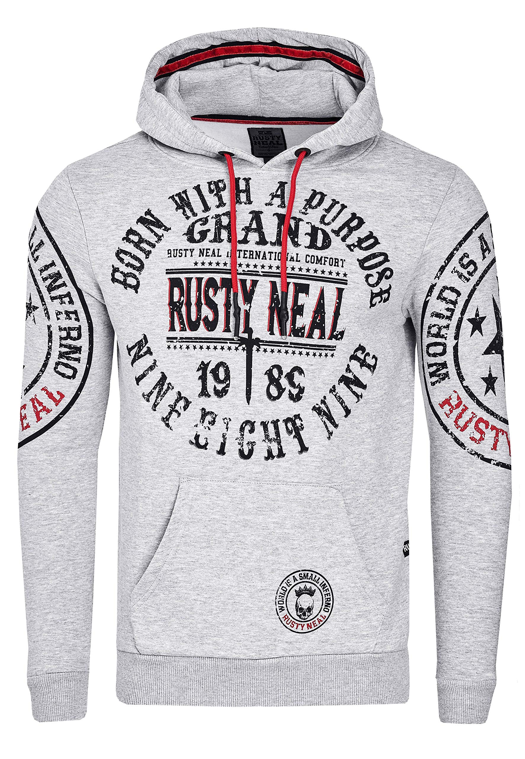 Rusty Neal Bluza męska z kapturem rozpinana z długim rękawem bluza z kapturem Streetwear 078, szary, S