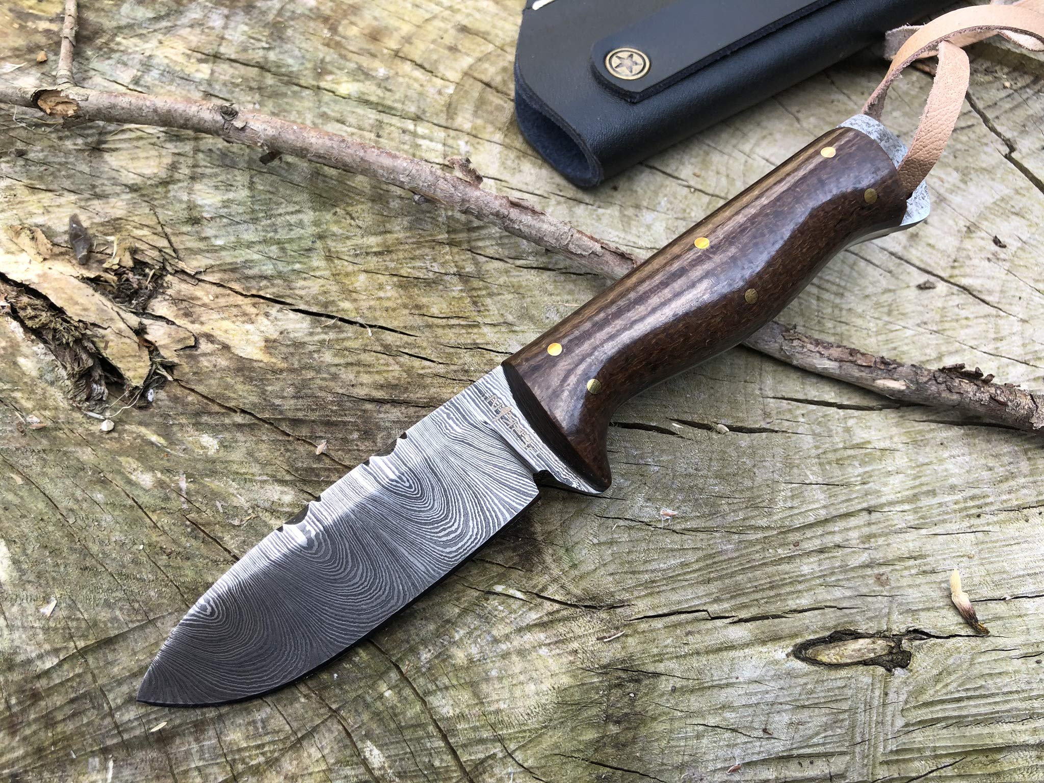 Perkin Coltello da Caccia Damasco con Coltello Sharpcraft a Lama Fodera SK1300