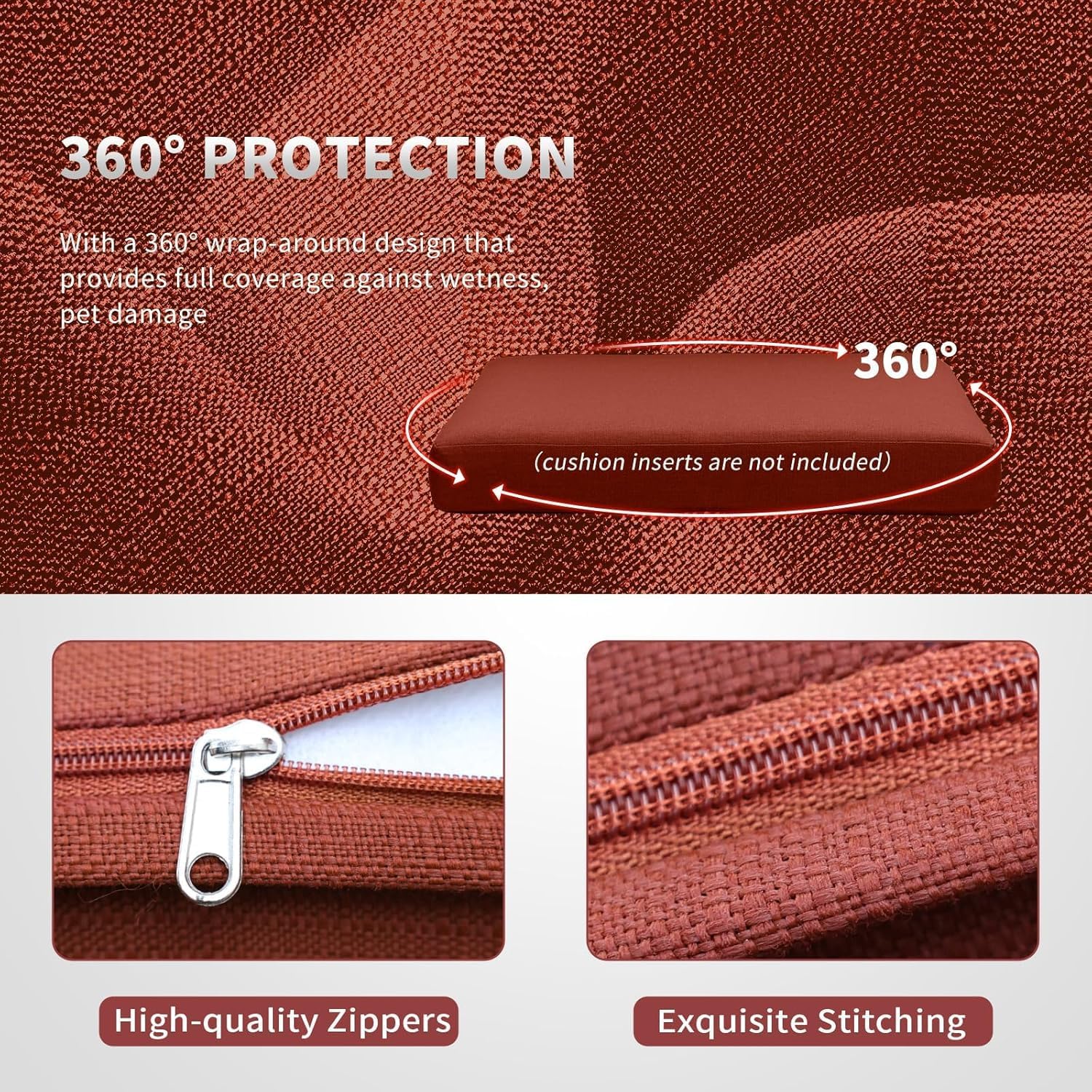 14 Piece 25.6x25.6 Inch Patio Cushion Covers, Olefin Waterproof Outdoor Cushion Cover for Patio Furniture, All-Weather Replacement Slipcovers for Backyard Sectionals (Burgundy Red)