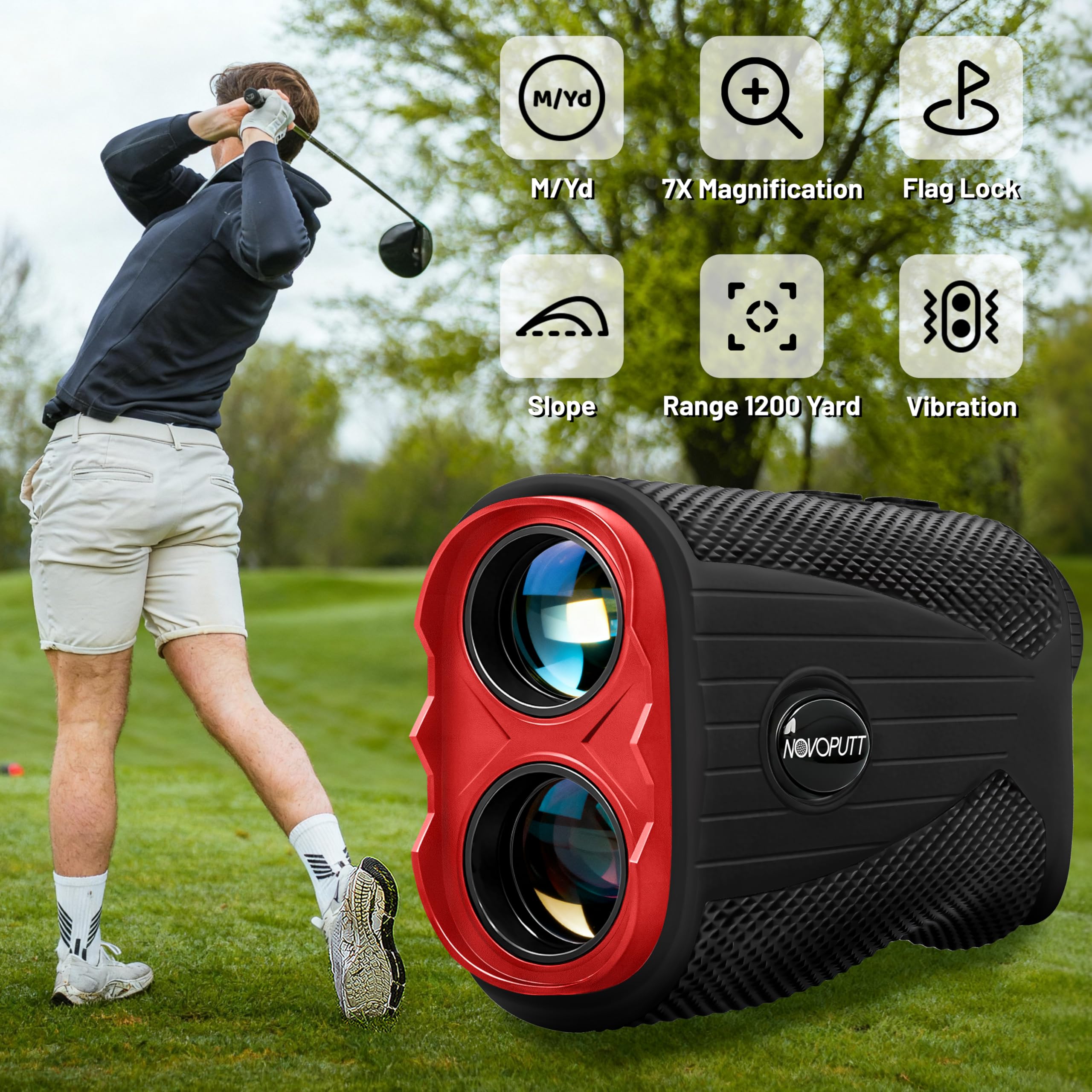 Golf Entfernungsmesser mit Steigung - 7X Vergrößerung Pin Lock Vibration, Externer Neigungsschalter für Golfturnier Legal, Entfernungsmesser mit wiederaufladbarem Akku, 1200YDS Entfernungsmesser