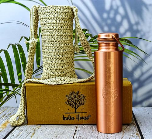 Copper Bottle 7 Chakra 100% Pure Copper and carry bag/Wat…