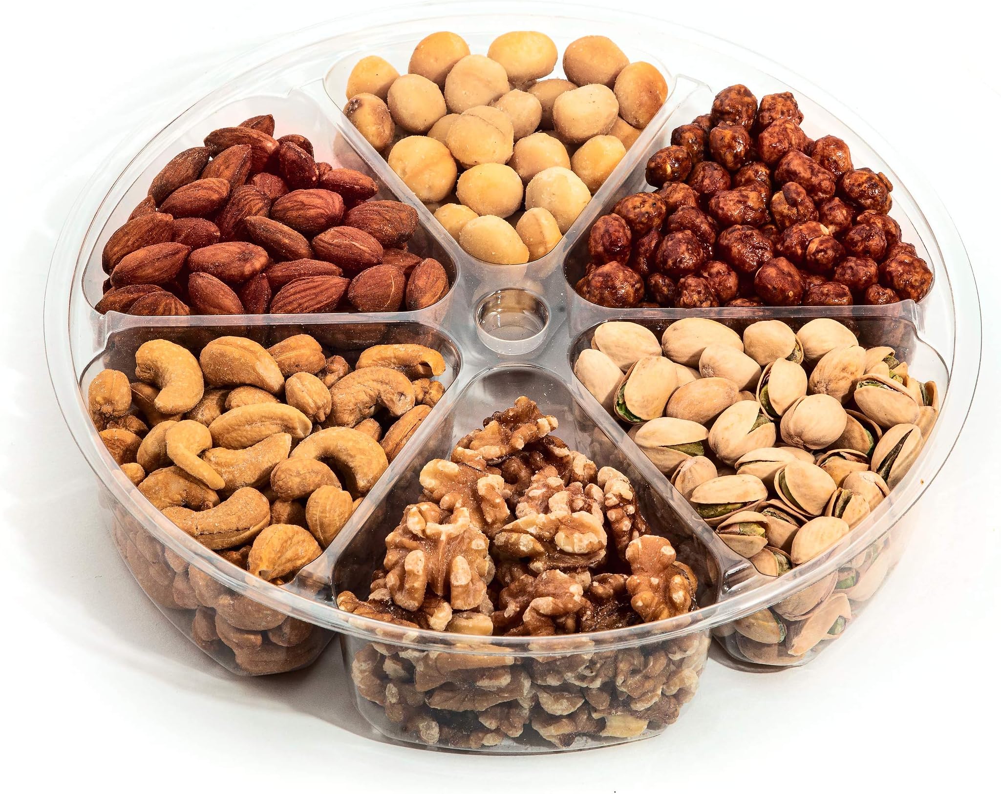 Gourmet Freshly Roasted 6 Section Medium Nut Tray Holiday Anniversary Birthday Nut Gift Basket Party Decorative Nut Platter