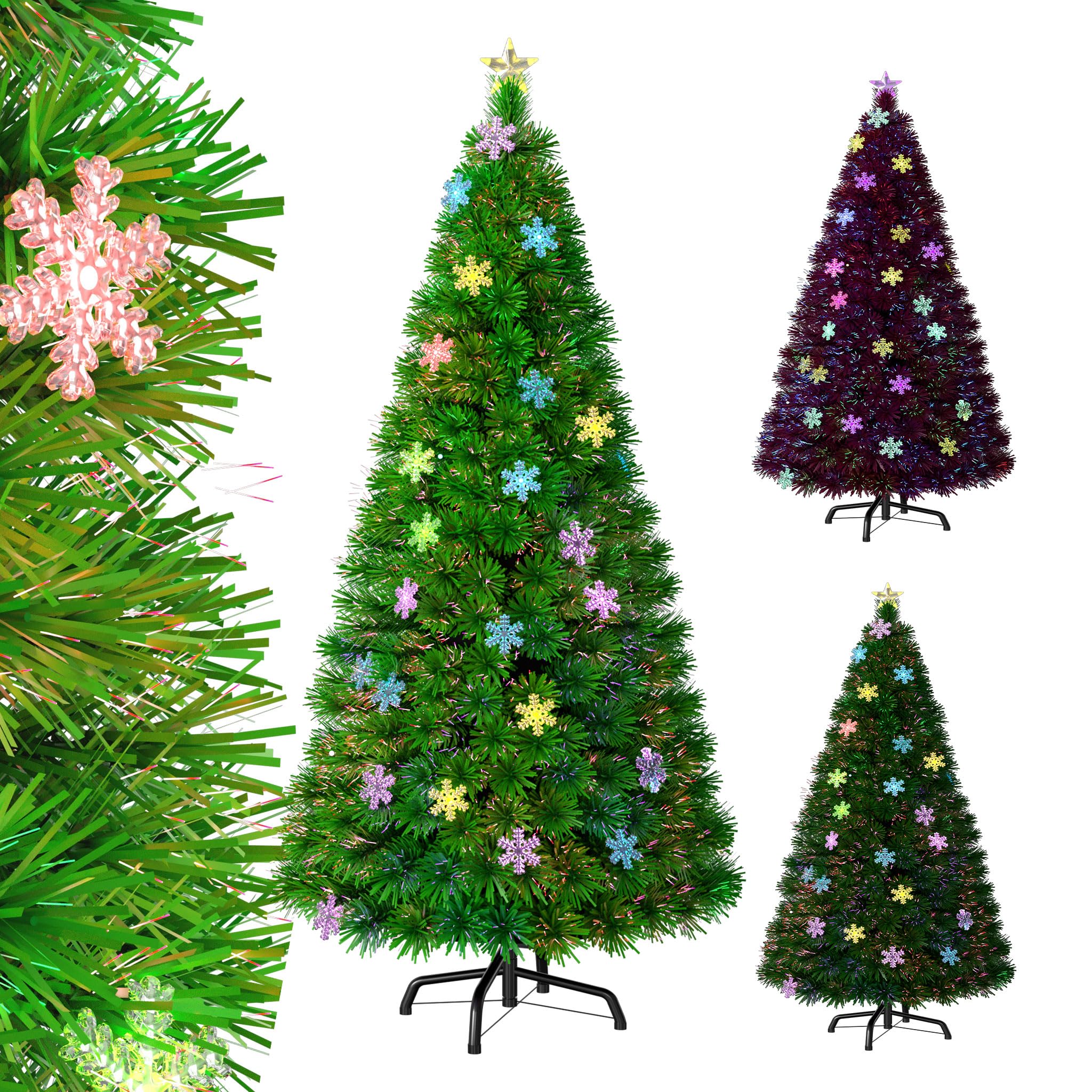 UISEBRT Árbol de Navidad Artificial con Luces LED Multicolor - Árbol de Navidad Decorativo (210cm, Fibra óptica & Copos de Nieve)