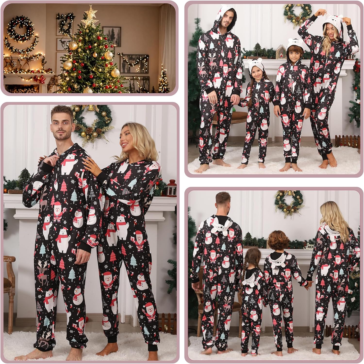 Matching Christmas Onesie Pajamas for Family/Couples, Cute Printed One-piece Pjs, Xmas Holiday Adult Hooded Sleepwear - Image 4