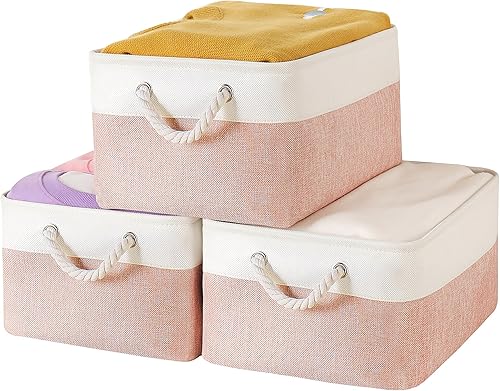 Miniatura 1 de Contenedores de almacenamiento con asas de algodón resistentes (paquete de 3), cestas de almacenamiento de tela para organizar uso para oficina y