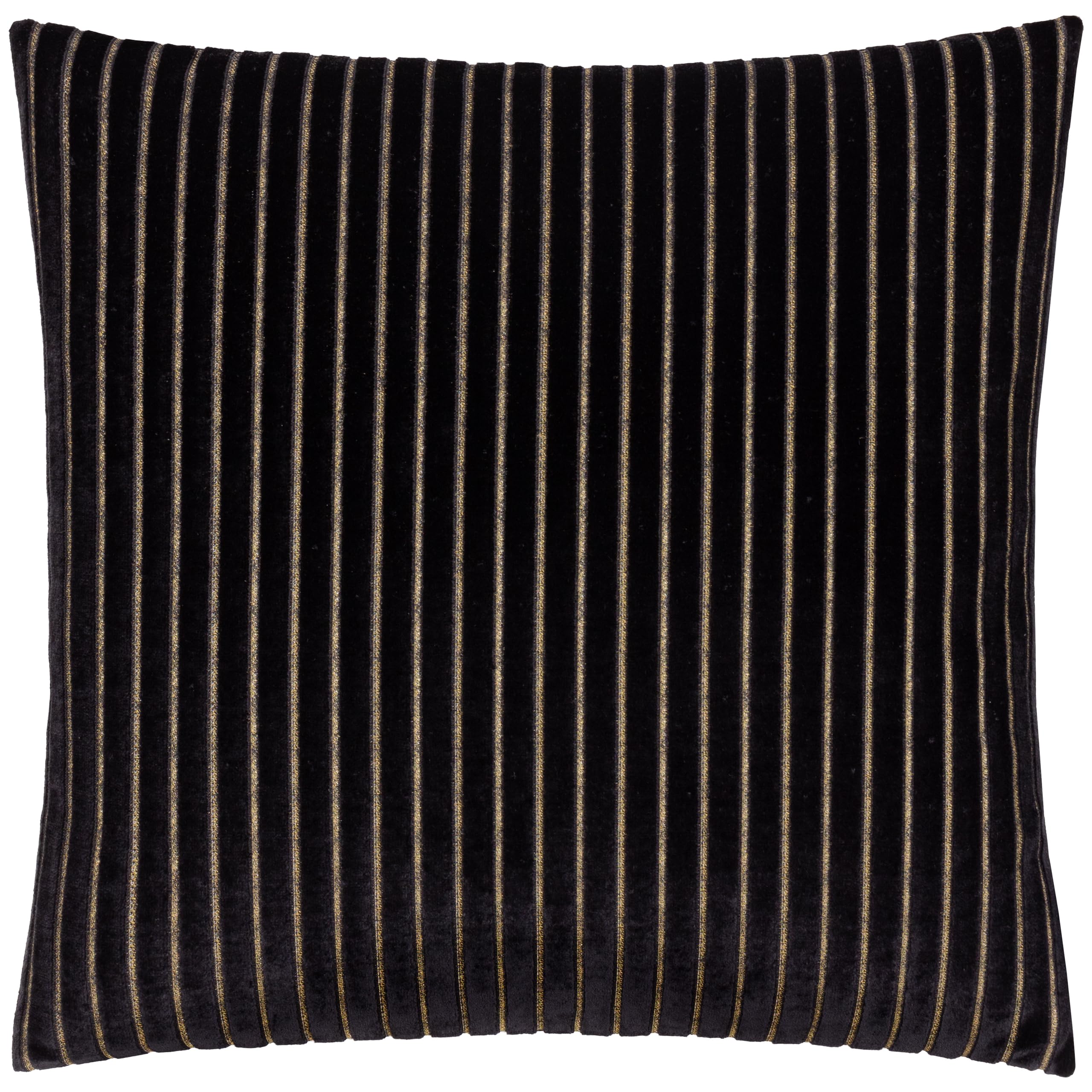 Paoletti Savoy Stripe Cushion Cover – Reversible Soft Textured Velvet Decorative Cushion for Sofas Beds and Armchairs (Black - 50x50cm)