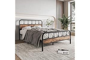 Rustic Metal Bed Frame with Headboard and Footboard for Enhanced Industrial Ambiance