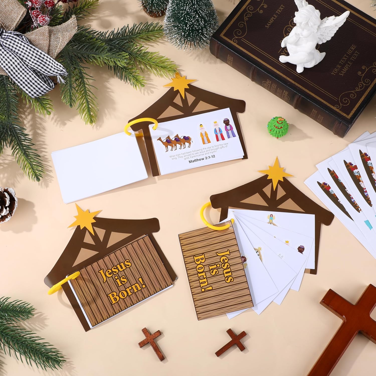 Tenceur 24 Sets Christmas Nativity Crafts Make a Nativity Scene Sticker DIY House Vbs Crafts Christmas Jesus Story Book for Holy Night Christian Storytelling Play Religious Decor Sunday School Project