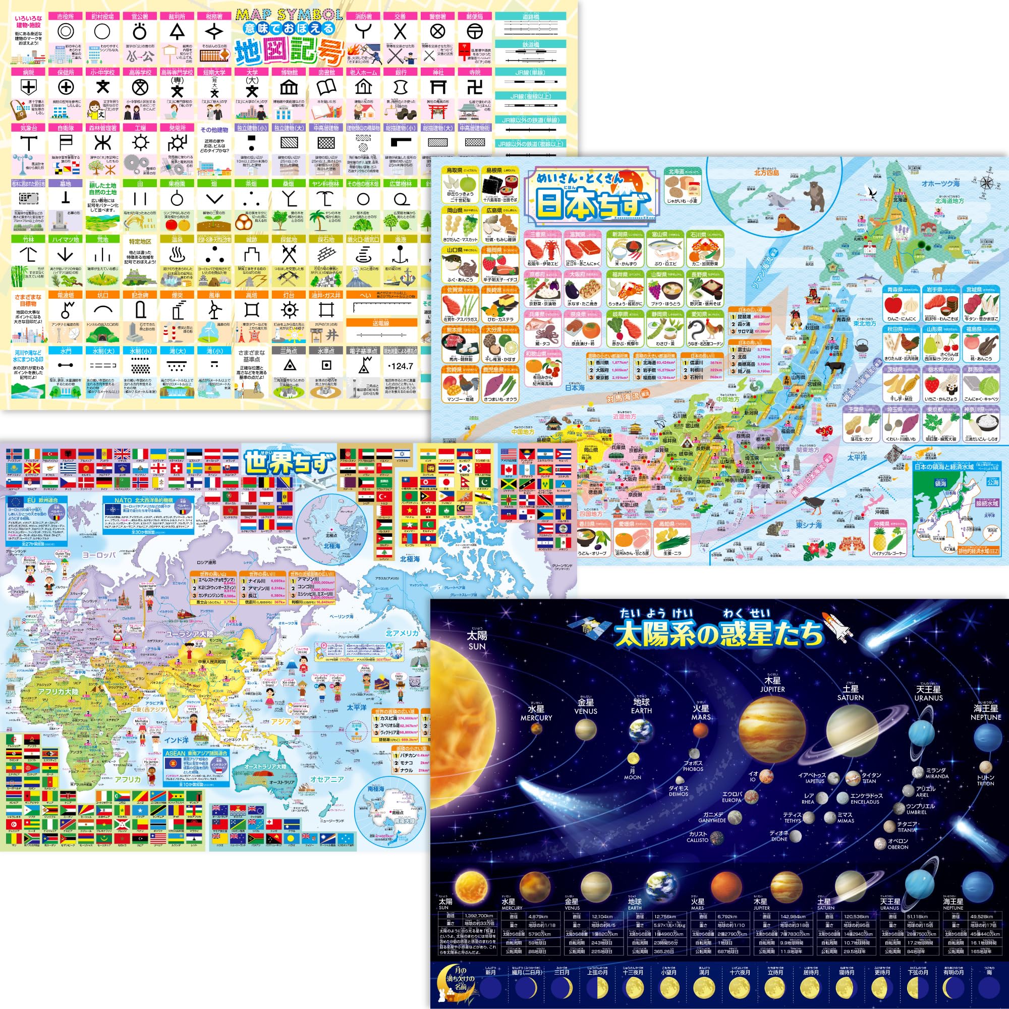 お風呂の学校 セット価格 地図/地図記号 お風呂ポスター2種類セット 日本製 地理 社会 学習 知育 B3サイズ 防水