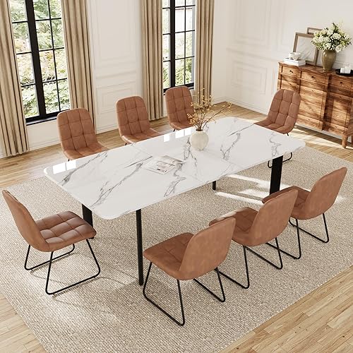 Miniatura 19 de Juego de mesa de comedor extensible para 6-8 personas, mesa de cocina MDF de 63 a 78.7 pulgadas con 6 sillas tapizadas, ahorro de espacio para Mesa
