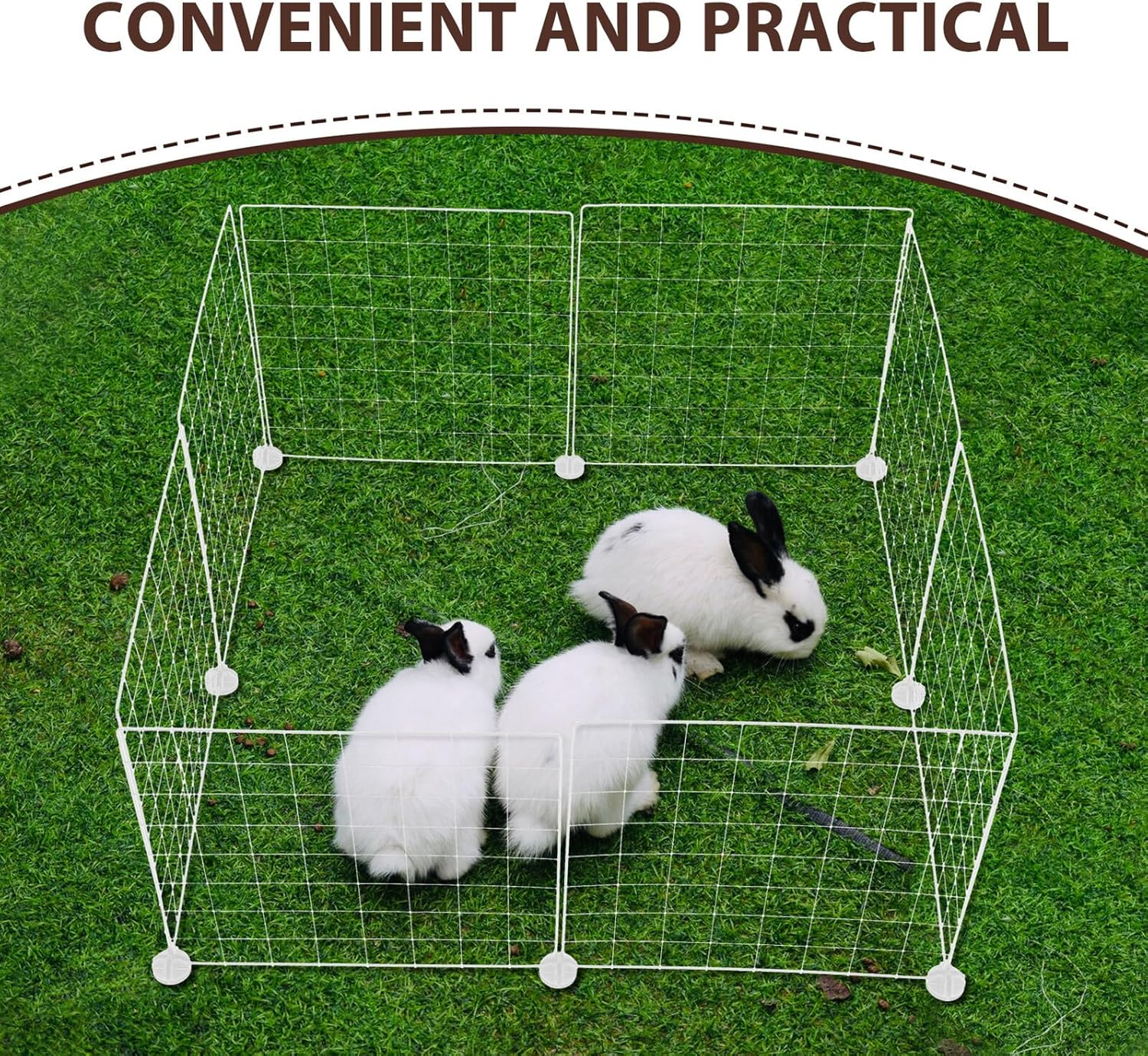 POPETPOP 8pcs White Wire Grid Panel Small Animal Playpen Fence with 16 Buckles for Rabbit Puppy Guinea Pig Indoor Pet Pen Enclosure