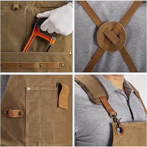 Miniatura 4 de peacechaos Delantal de trabajo con bolsillos para herramientas, delantal resistente para carpinteros, mecánicos, herreros, carpinteros para regalo