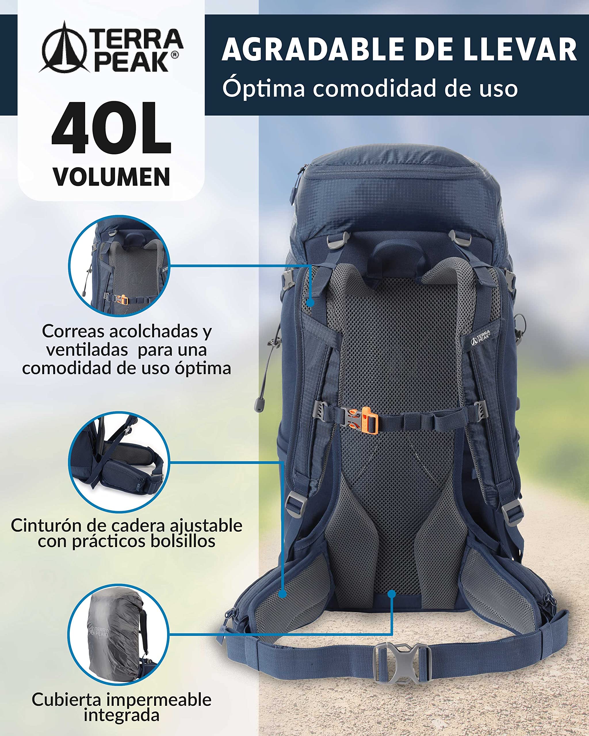 Terra Peak® Mochila de senderismo 20, 30, 40L para hombre y mujer (AIRANT) - Mochila de trekking, viaje y montañismo (ergonómica, impermeable) con ventilación en la espalda (transpirable)