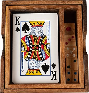 CCcollections Blackjack Card Game Set with 5 Dice | Luxury Playing Cards Deck in Handmade Wooden Package | Elegant Gift for Adults | Game Nights, After Dinner, or as Stylish Coffee Table Box