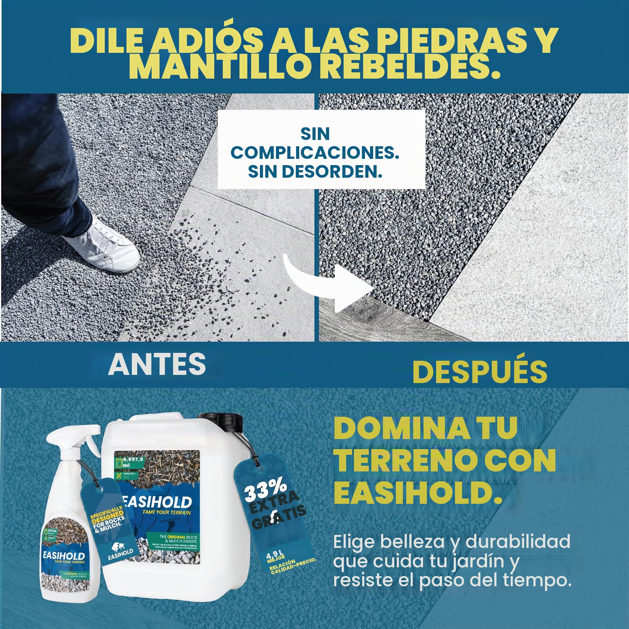 Vuba EASIHOLD ROCKS - Carpeta de grava de 2,5 l para pegar piedras, corteza y grava en bordes, patios y caminos de jardín. Dura hasta 3 años, no tóxico, listo para usar.