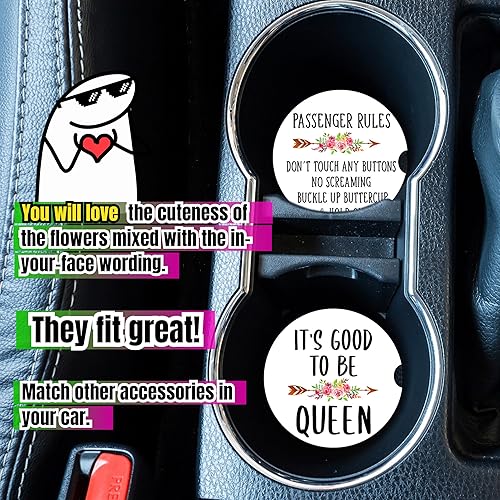 Miniatura 4 de Divertidos posavasos de automóvil para portavasos  Decoración de flores, posavasos de cerámica absorbente para auto, paquete de 2 unidades,