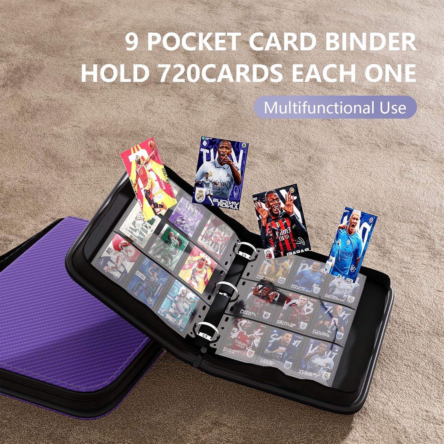 9 Pocket Card Binder, 720 Double-Sided Pocket PU Collector Binder,Waterproof Zip Trading Card Holder Binder for MTG,TCG,and Sports Card Albums. (Purple)