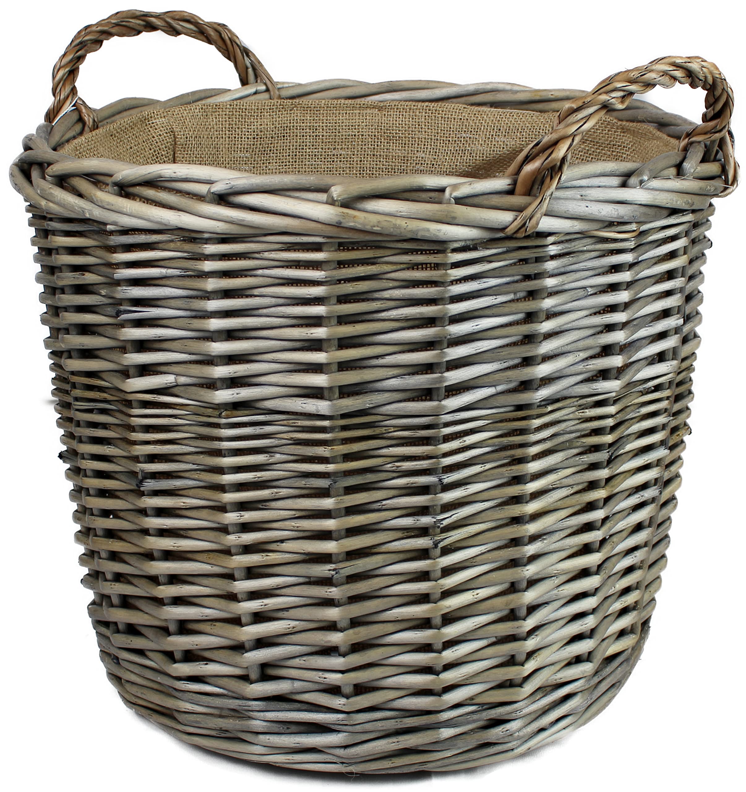 Pop-It-In-A-Pelican 38Cm Grey Round Hessian Lined Grey Wicker Log Baskets. Wood & Kindling Storage For Home Hearths And Fireplace. Or Shoes And Laundry (38Cm Grey)