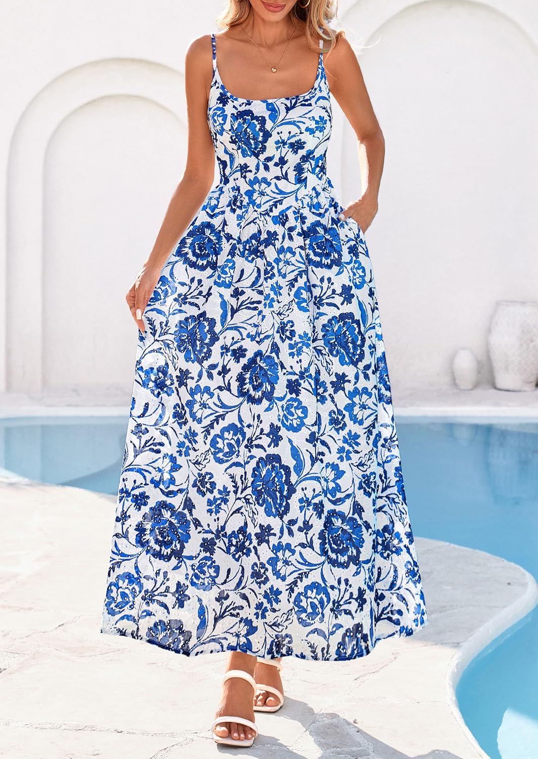 PRETTYGARDEN Womens 2026 Spring Boho Maxi Dress Eyelet Floral Long Flowy Sundresses Summer Beach Vacation Clothes - Image 2