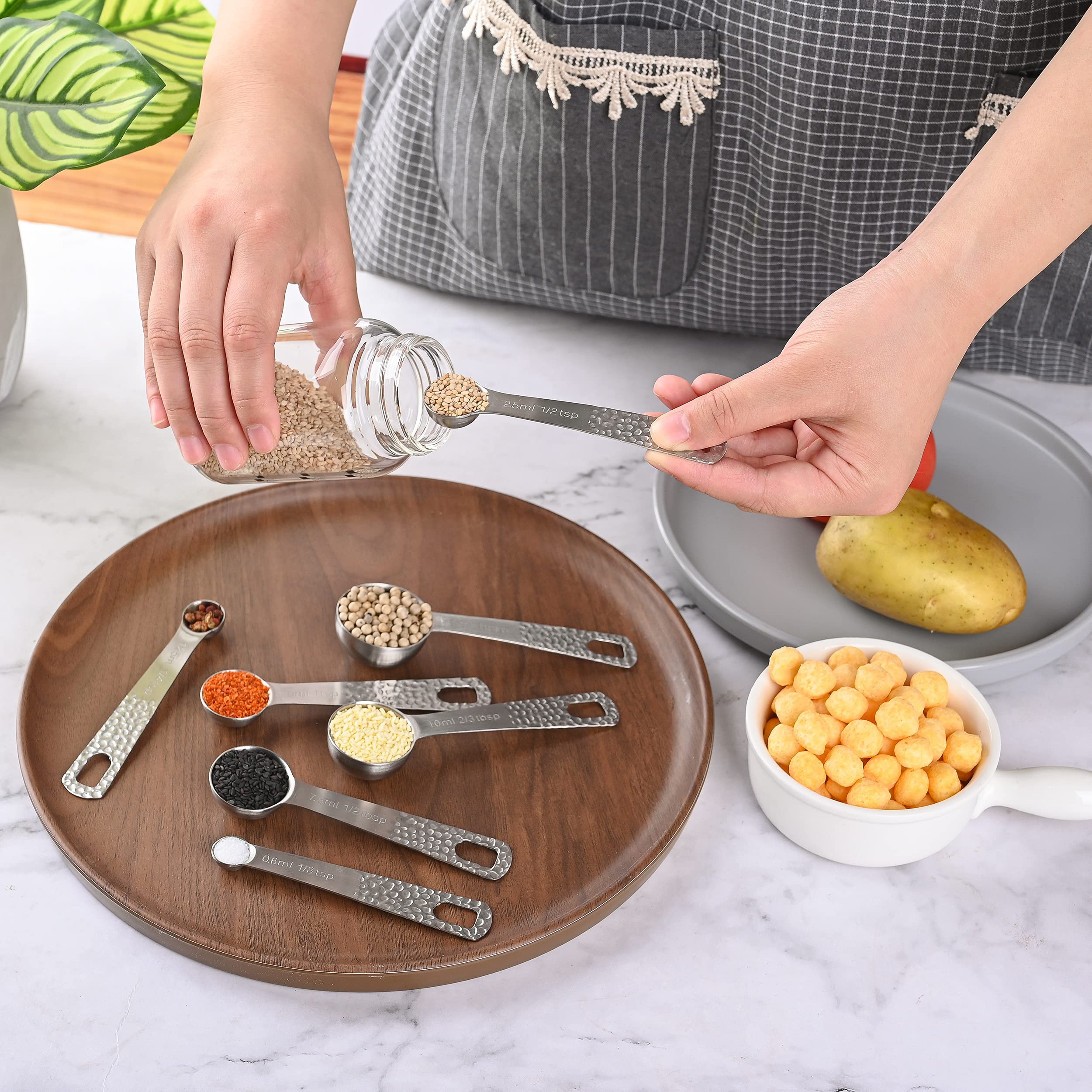 Ensemble De Cuillères à Mesurer, 6 Pièces Ensemble De Cuillères à Mesurer En Acier Inoxydable Tasses Cuillère à Café Cuillères à Mesurer Pour La