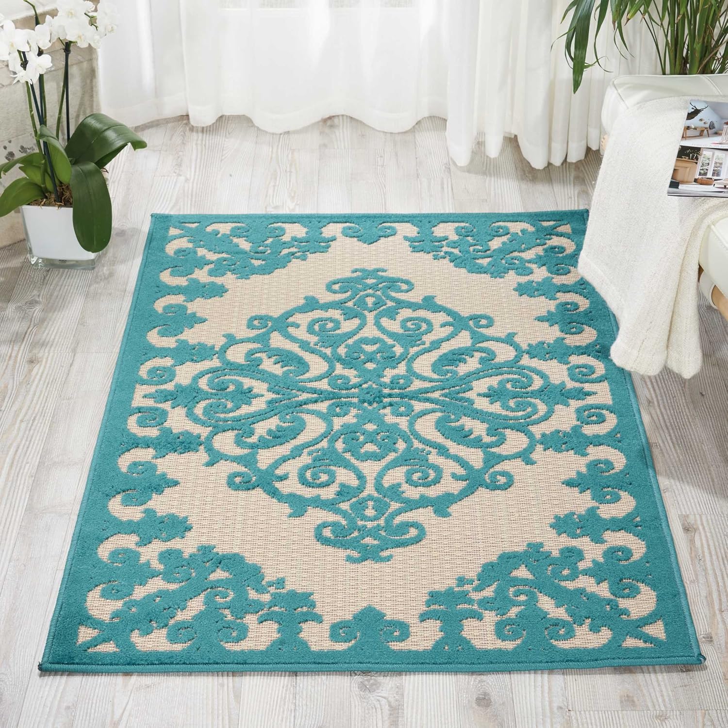 Nourison Home Aloha Green 9'6" x 13' Area Rug - Easy Clean, Non Shedding, Bed Room, Living Room, Dining Room, Kitchen (10' x 13')