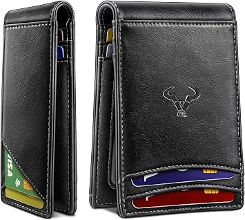 BULLIANT Slim Magnetic Leather Pocket Wallet Bill Holder 10Cards For Men
