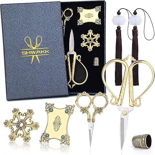 SHWAKK Tijeras de manualidades de 4.72 pulgadas, tijeras de florero de ciruela cian antiguo para bordar, tijeras de bordado con punta de acero