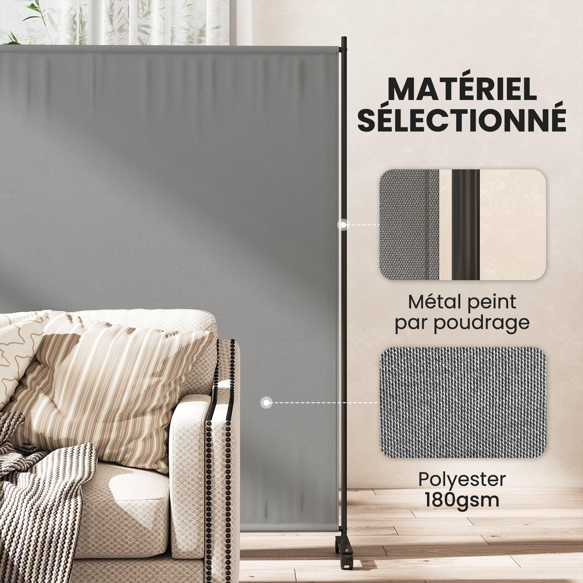 Outsunny Panneau Brise-Vue paravent extérieur sur roulettes, Brise Vue Jardin, Opaque, autoportant, pour Le Jardin, terrasse, Balcon, 183 x 30 x 181 cm, Gris | Paravent Extérieur sur Roulettes, Brise Vue Jardin, Jardin Terrasse Balcon