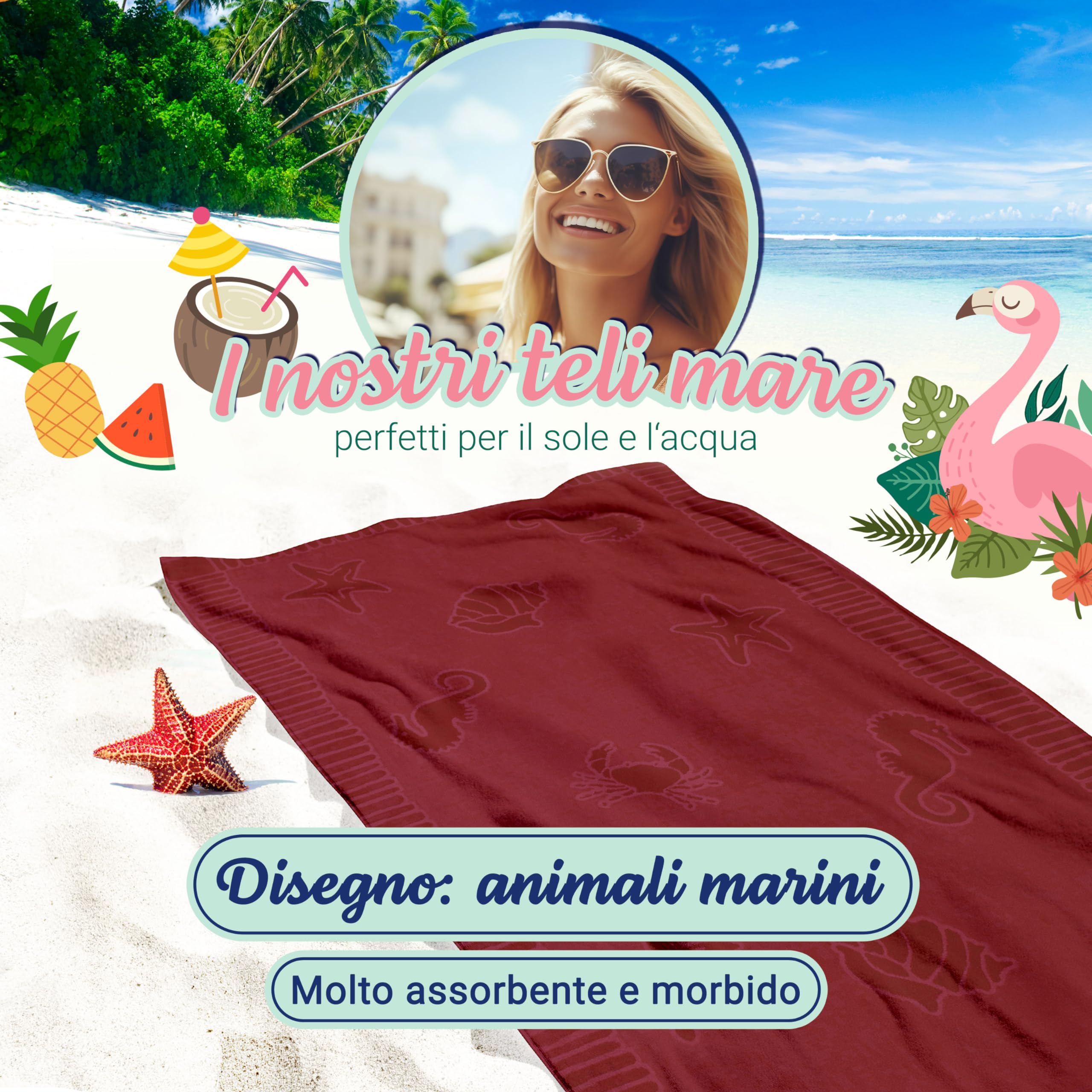 Telo Cotone 100 Telo Mare 100x200 Cm In Cotone - Assorbente, Marini, Certificato Oeko-Tex Design Animali - Foto 10