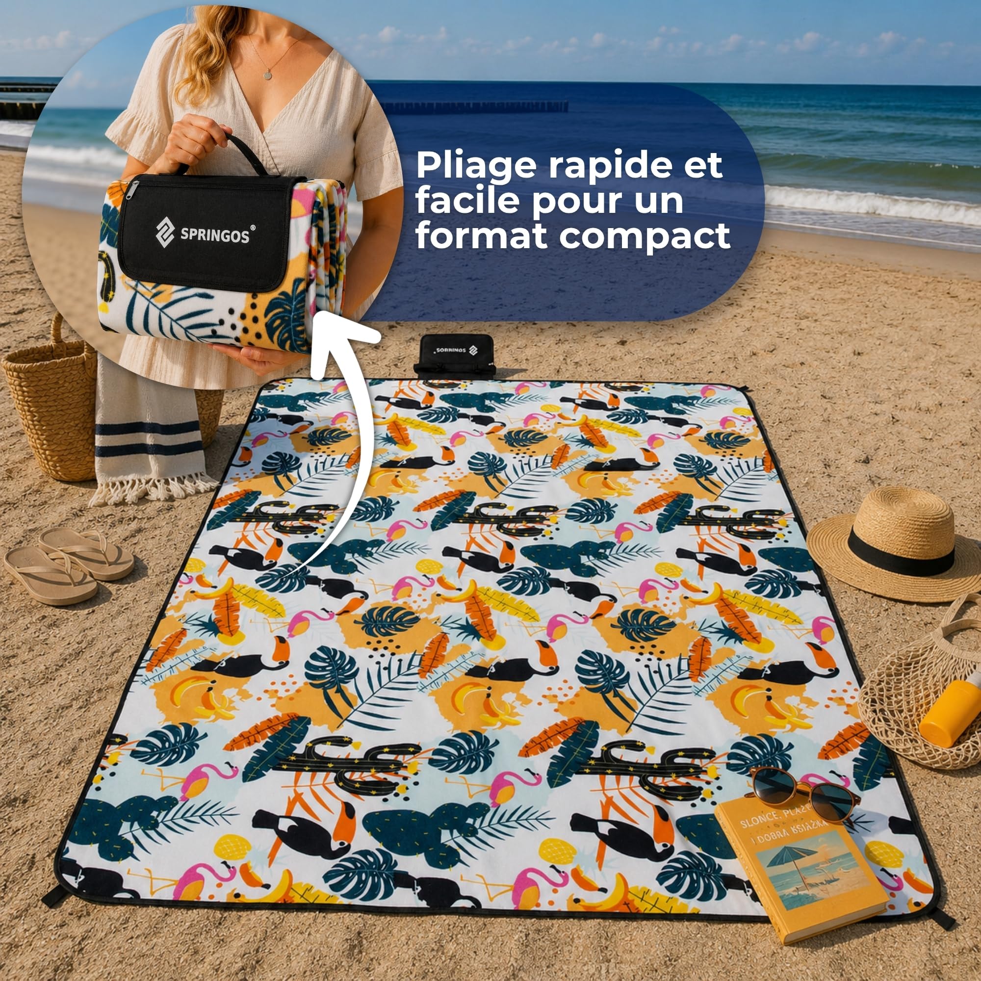 SPRINGOS Nappe de pique-nique 200 x 200 cm Coussin de siège Tapis de siège Couverture de jardin Papier aluminium Ancre au sol