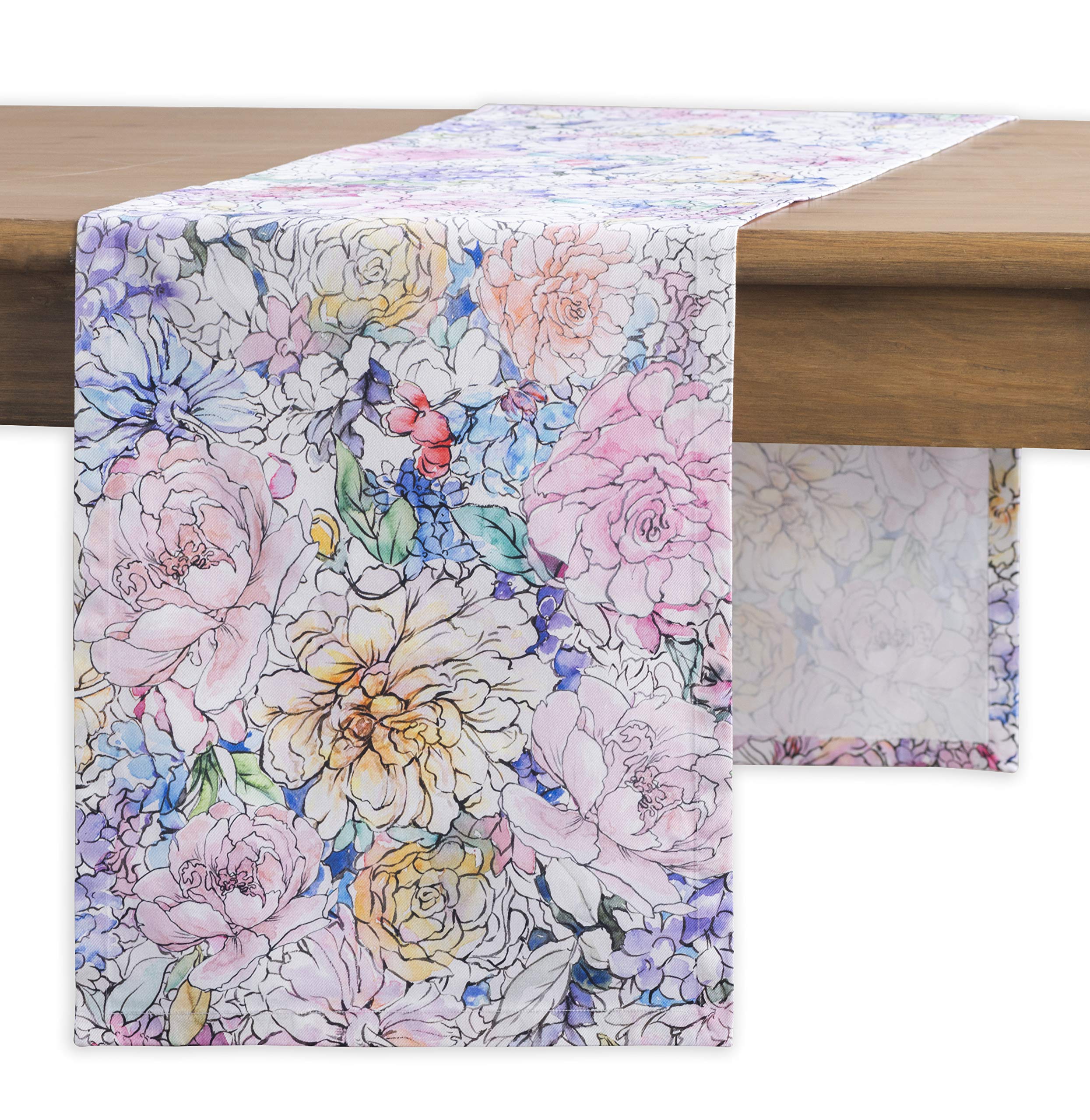 Maison d' Hermine Floral Love 100% Cotton Table Runner Farmhouse Tabletop Cover for Home Kitchen Dining Décor Cocktail Parties Family Dinners Wedding Spring/Summer (Single Layer, 14.50"x72")