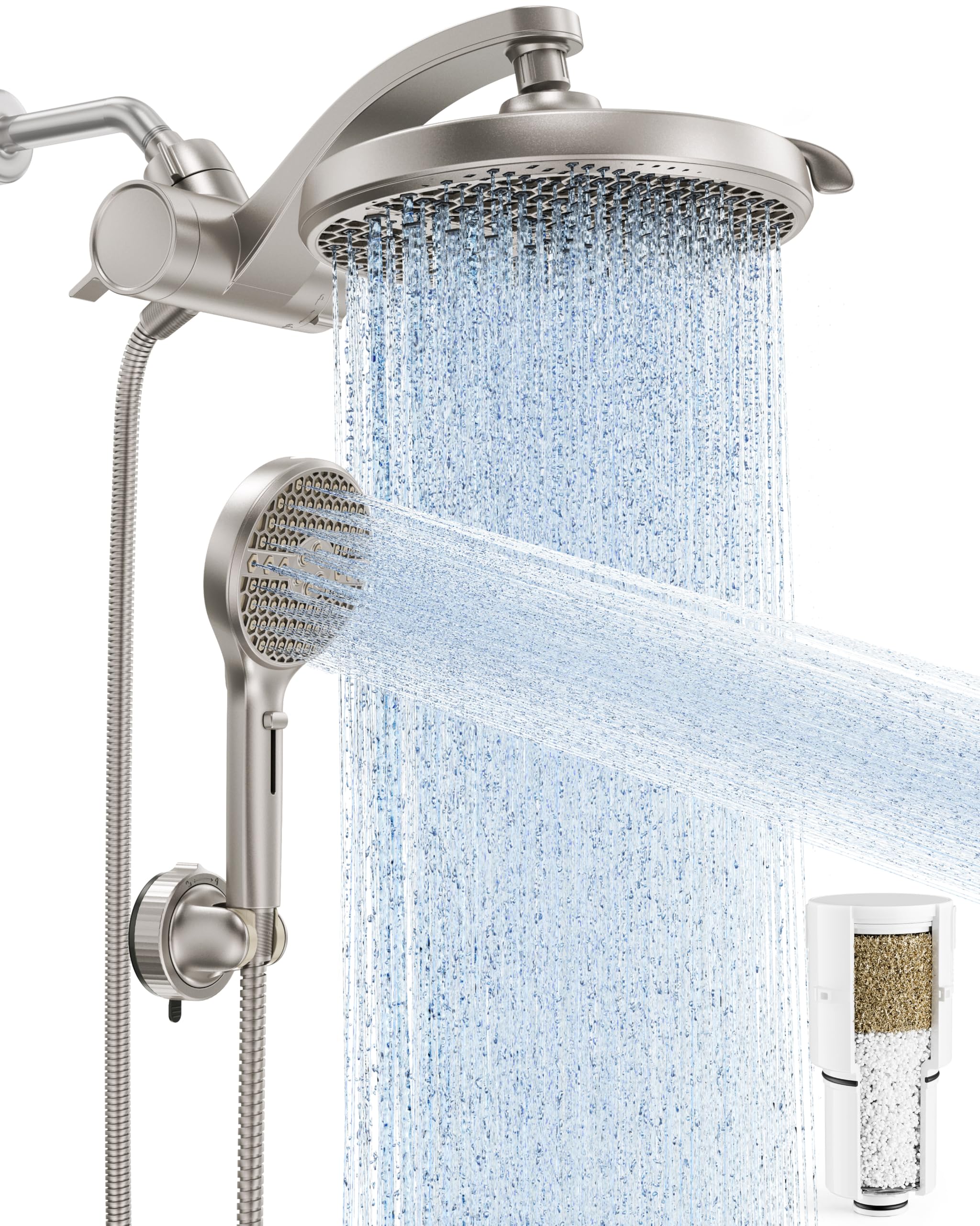 Veken Nickel Filtered Shower Head with Handheld, Multi-pattern Shower Heads