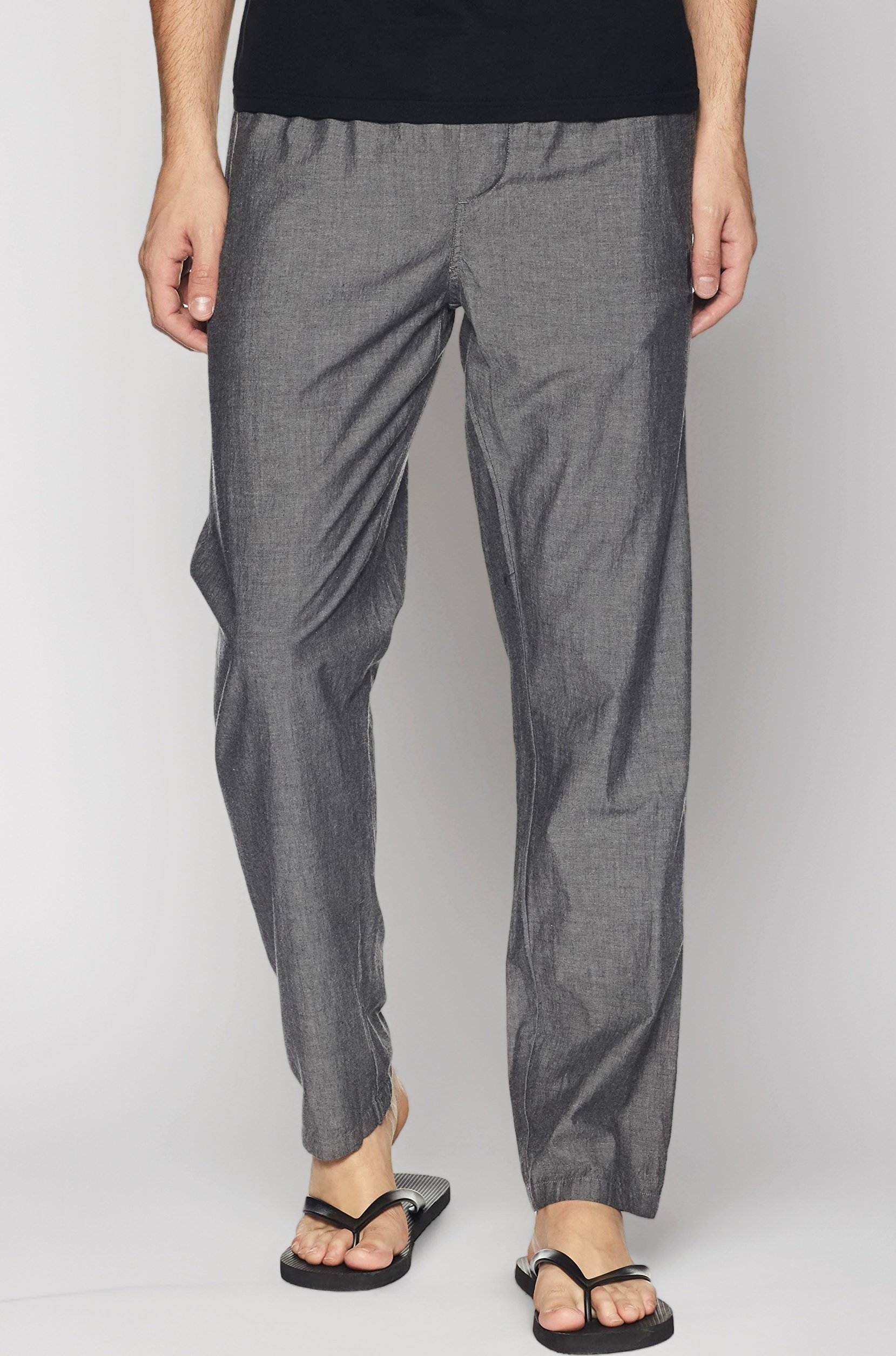 Men Comfort Fit Solid Cotton I658 Lounge Mid Rise Bottom Pants - Pack Of 1 (Black Chambray Medium)